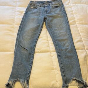 7 For All Mankind Distressed Blue Ankle Jeans